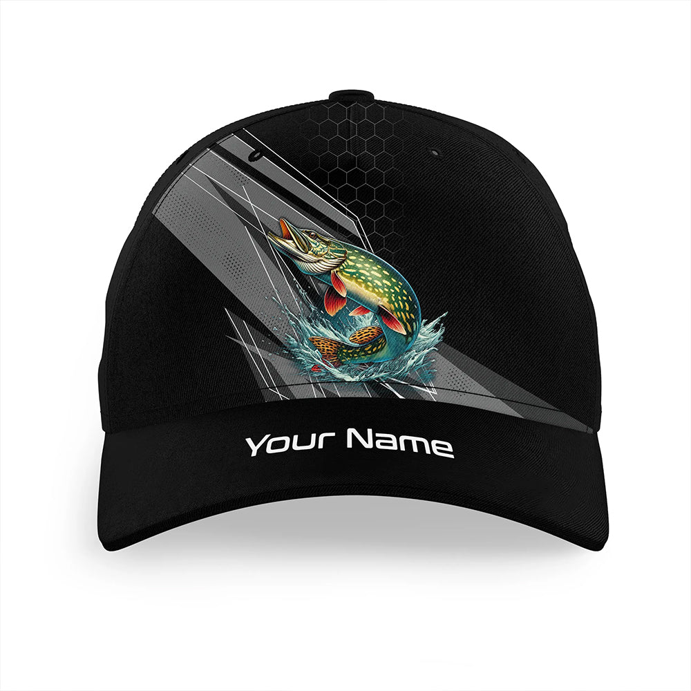Personalized Black camo Northern Pike Fishing Hats, Pike fishing hats for men, women NQS9925