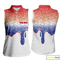 Load image into Gallery viewer, Red, white and blue dripping candy Women Sleeveless polos shirt Custom funny Golf attire For Women NQS10058