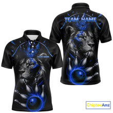 Load image into Gallery viewer, Custom Black and Blue Lion Bowling Polo, Quarter Zip shirts for Men, Lion Team Bowling Jerseys NQS10585