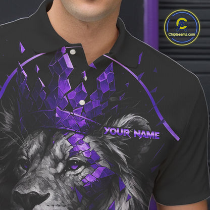 Custom Black and Purple Lion Bowling Polo, Quarter Zip shirts for Men, Lion Team Bowling Jerseys NQS10586