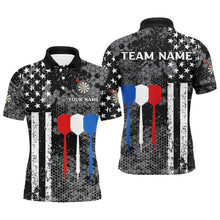 Load image into Gallery viewer, Black and White American Flag Dart Polo, Quarter Zip Shirt For Men Custom Patriotic Dart Shirts NQS9107