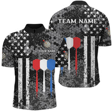 Load image into Gallery viewer, Black and White American Flag Dart Polo, Quarter Zip Shirt For Men Custom Patriotic Dart Shirts NQS9107