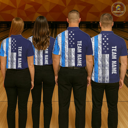 Blue Grunge American Flag Bowling Shirts For Men Custom patriotic Bowling Team League Jerseys NQS11176