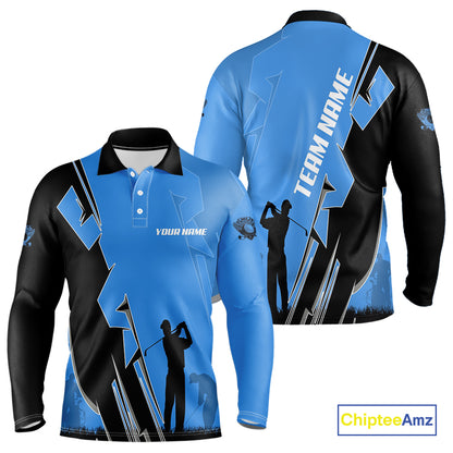 Mens golf polo shirts custom blue and black golf tops for men, best golf gifts NQS10062