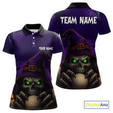 Load image into Gallery viewer, Funny Purple Skull Halloween Women golf polo shirts Custom Halloween team ladies golf wear NQS10804