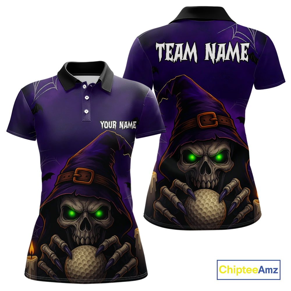 Funny Purple Skull Halloween Women golf polo shirts Custom Halloween team ladies golf wear NQS10804