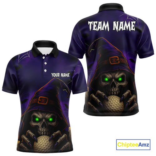 Funny Purple Skull Halloween Men golf polo shirts Custom Halloween team mens golf wear NQS10804