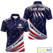 Load image into Gallery viewer, American Flag Camo Golf Polo Shirts For Men Custom patriotic mens golf shirts, golfer gifts | Navy NQS11181