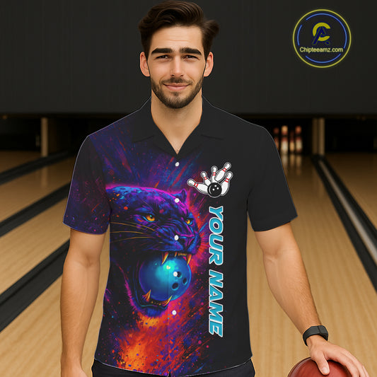 Colorful Panther Bowling Jerseys Bowling Hawaiian Shirt Custom Bowling Team shirts for bowlers NQS11186