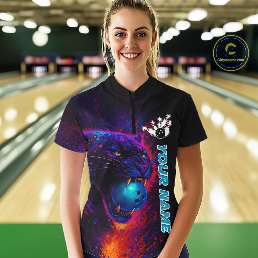 Colorful Panther Bowling Jerseys Bowling Shirt for Women Custom Bowling Team shirts for bowlers NQS11186