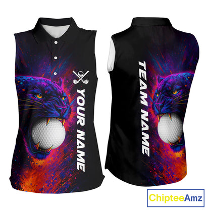 Colorful Panther Sleeveless Golf Polo Shirts Custom ladies Golf attire, Personalized team golf gifts NQS11187