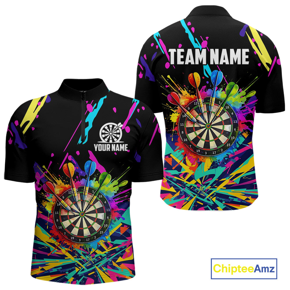 Personalized Colorful Darts Shirt For Men Custom Darts Team Jersey Polo & 1/4 Zip Shirts NQS11374