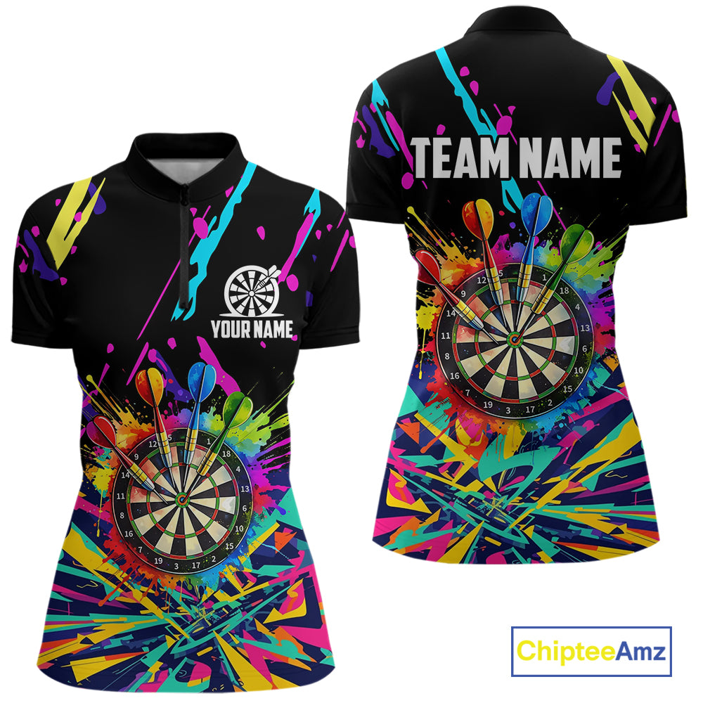 Personalized Colorful Darts Shirt For Women Custom Darts Team Jersey Polo & 1/4 Zip Shirts NQS11374