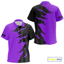 Load image into Gallery viewer, Personalized Kid golf polo shirts custom purple golf ball skin black American flag Kid golf apparel NQS10071