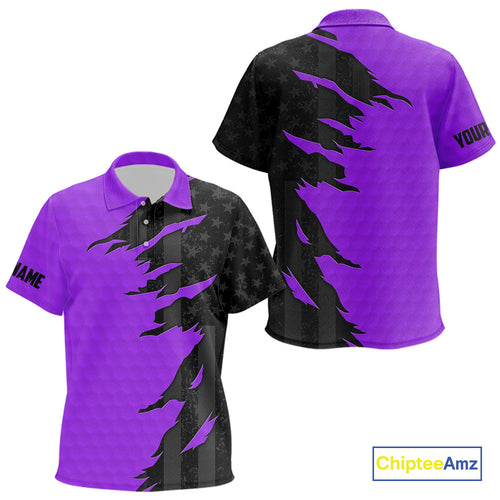 Personalized Kid golf polo shirts custom purple golf ball skin black American flag Kid golf apparel NQS10071