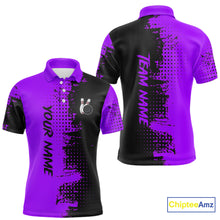 Load image into Gallery viewer, Black and Purple Bowling Polo, Quarter Zip shirts for Men Custom Bowling Team Jerseys NQS10221