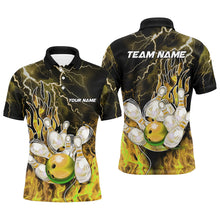 Load image into Gallery viewer, Men Bowling Polo, 1/4 Zip Shirt Custom yellow lightning thunder Bowling Team Jersey, gift for Bowlers NQS8176