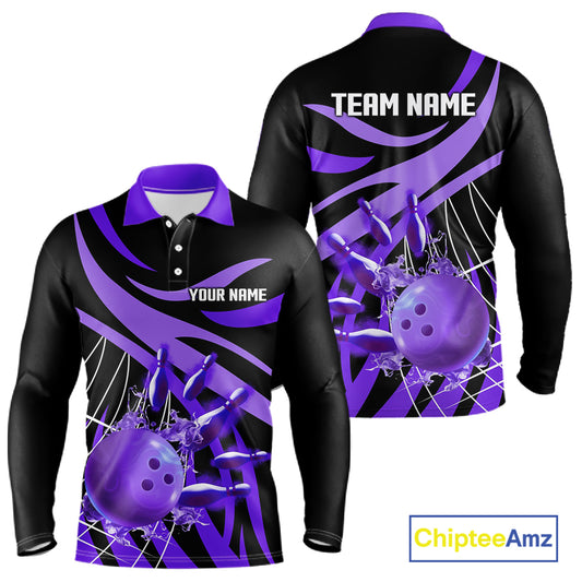 Purple flame bowling 1/4 zip, mens polo bowling shirts Custom Team bowling shirts for men NQS11395