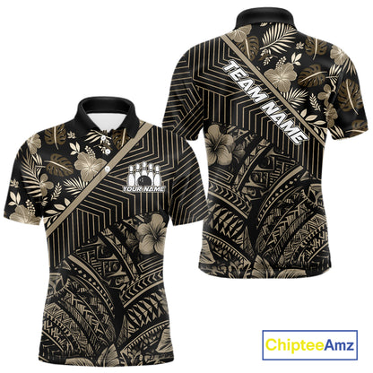 Black tribal pattern Bowling Polo, 1/4 zip Shirts For Men Custom Team Bowling Jerseys NQS11389
