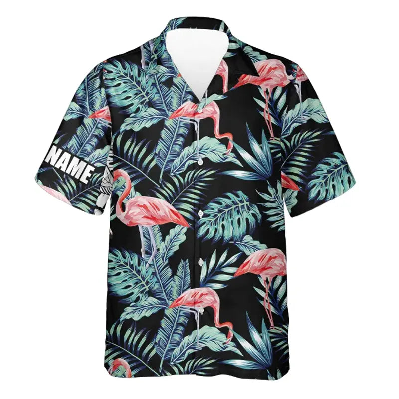 Custom Blue pink Hawaiian bowling shirt for women – personalized team jersey front view