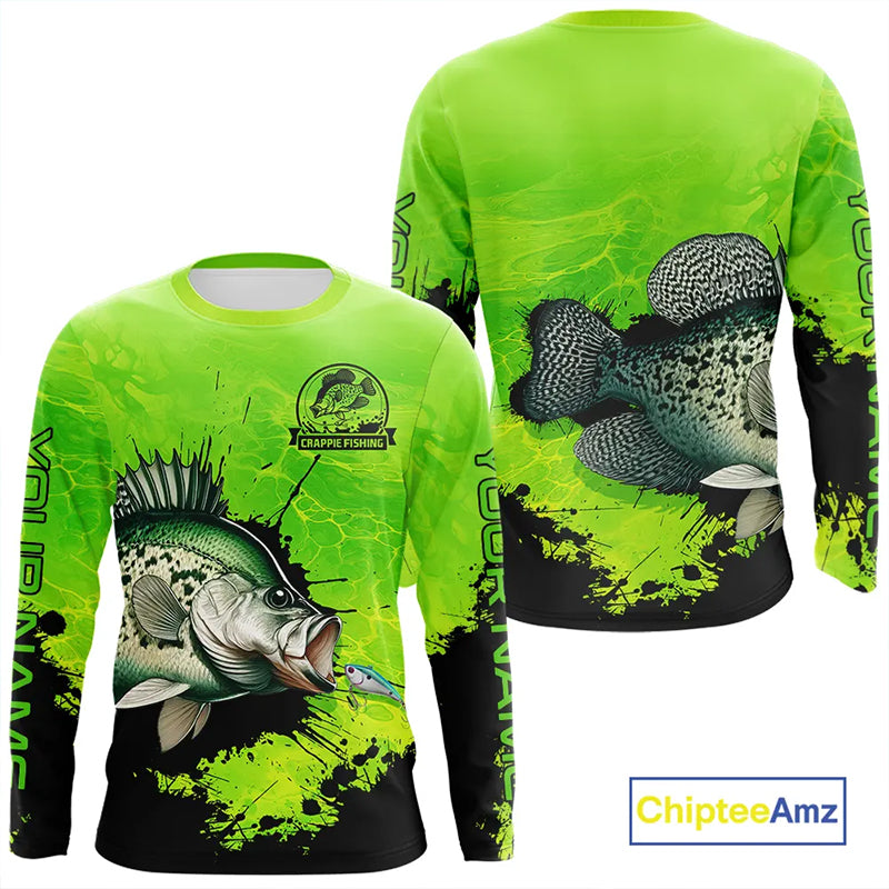 Personalized Crappie fishing Performance long sleeve Fishing Shirts, Crappie fishing jerseys | Green NQS11193