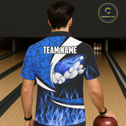 Blue Flame Bowling Camo Bowling Hawaiian Shirts Custom Bowling Team Bowler Jerseys NQS11195