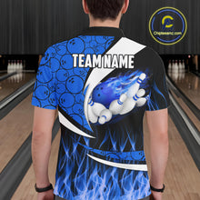 Load image into Gallery viewer, Blue Flame Bowling Camo Bowling Polo, Quarter Zip Shirts For Men Custom Bowling Team Bowler Jerseys NQS11195