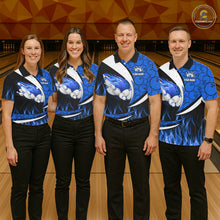 Load image into Gallery viewer, Blue Flame Bowling Camo Bowling Polo, Quarter Zip Shirts For Men Custom Bowling Team Bowler Jerseys NQS11195
