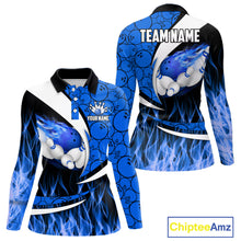 Load image into Gallery viewer, Blue Flame Bowling Camo Bowling Polo, Quarter Zip Shirts For Women Custom Bowling Team Bowler Jerseys NQS11195