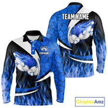 Load image into Gallery viewer, Blue Flame Bowling Camo Bowling Polo, Quarter Zip Shirts For Men Custom Bowling Team Bowler Jerseys NQS11195