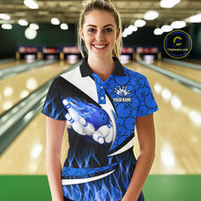 Load image into Gallery viewer, Blue Flame Bowling Camo Bowling Polo, Quarter Zip Shirts For Women Custom Bowling Team Bowler Jerseys NQS11195