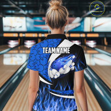 Load image into Gallery viewer, Blue Flame Bowling Camo Bowling Polo, Quarter Zip Shirts For Women Custom Bowling Team Bowler Jerseys NQS11195