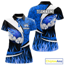 Load image into Gallery viewer, Blue Flame Bowling Camo Bowling Polo, Quarter Zip Shirts For Women Custom Bowling Team Bowler Jerseys NQS11195