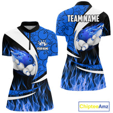 Load image into Gallery viewer, Blue Flame Bowling Camo Bowling Polo, Quarter Zip Shirts For Women Custom Bowling Team Bowler Jerseys NQS11195