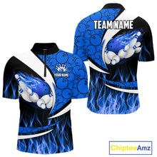 Load image into Gallery viewer, Blue Flame Bowling Camo Bowling Polo, Quarter Zip Shirts For Men Custom Bowling Team Bowler Jerseys NQS11195