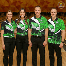 Load image into Gallery viewer, Green Flame Bowling Camo Bowling Polo, Quarter Zip Shirts For Women Custom Bowling Team Bowler Jersey NQS11196