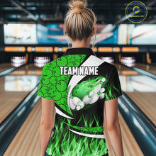 Load image into Gallery viewer, Green Flame Bowling Camo Bowling Polo, Quarter Zip Shirts For Women Custom Bowling Team Bowler Jersey NQS11196