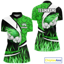 Load image into Gallery viewer, Green Flame Bowling Camo Bowling Polo, Quarter Zip Shirts For Women Custom Bowling Team Bowler Jersey NQS11196