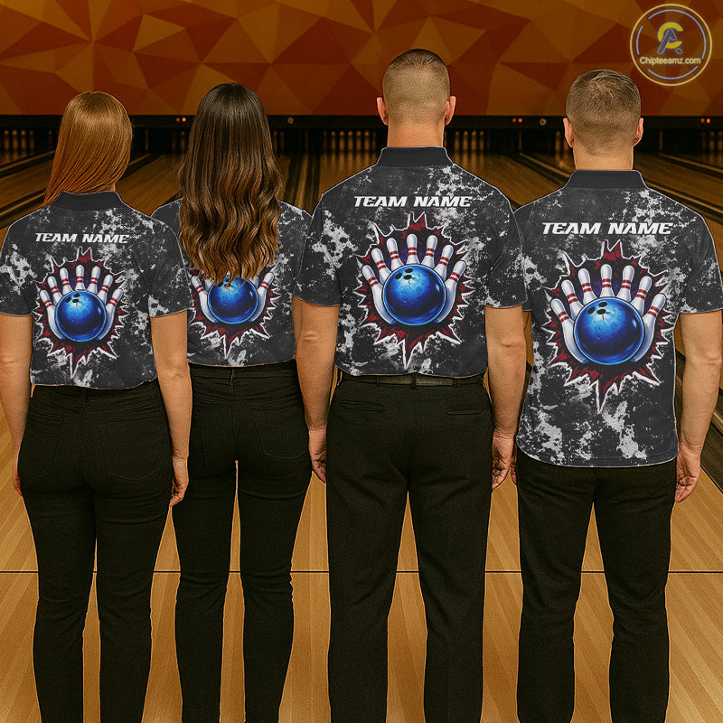 American Flag grunge Women Bowling polo shirts, 1/4 zip shirt Custom patriotic team bowling jerseys NQS11405