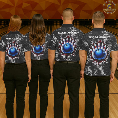 American Flag grunge Women Bowling polo shirts, 1/4 zip shirt Custom patriotic team bowling jerseys NQS11405