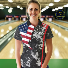 Load image into Gallery viewer, American Flag grunge Women Bowling polo shirts, 1/4 zip shirt Custom patriotic team bowling jerseys NQS11405