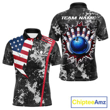 Load image into Gallery viewer, American Flag grunge Bowling polo shirts, 1/4 zip shirt for men Custom patriotic team bowling jerseys NQS11405