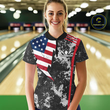 Load image into Gallery viewer, American Flag grunge Women Bowling polo shirts, 1/4 zip shirt Custom patriotic team bowling jerseys NQS11405
