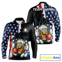 Load image into Gallery viewer, Funny Beer Bowling Shirts for Men Custom US Flag Patriotic Team Bowling Jerseys Uniforms NQS11602