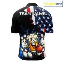 Load image into Gallery viewer, Funny Beer Bowling Shirts for Men Custom US Flag Patriotic Team Bowling Jerseys Uniforms NQS11602