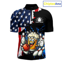Load image into Gallery viewer, Funny Beer Bowling Shirts for Men Custom US Flag Patriotic Team Bowling Jerseys Uniforms NQS11602