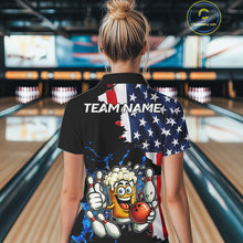 Load image into Gallery viewer, Funny Beer Bowling Shirts for Women Custom US Flag Patriotic Team Bowling Jerseys Uniforms NQS11602