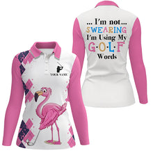 Load image into Gallery viewer, Pink argyle pattern flamingo custom Womens golf polos shirts I'm not swearing, I'm using my golf words NQS7426