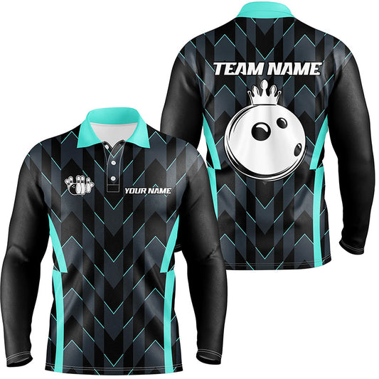 Bowling Polo, Quarter zip shirt for men custom camo bowling Team jerseys, gift for bowler | Turquoise NQS8201