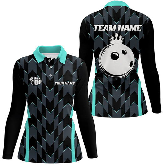 Bowling Polo, Quarter zip shirt for women custom camo bowling Team jersey, gift for bowler | Turquoise NQS8201